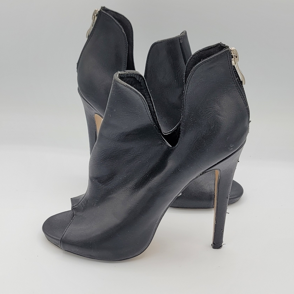 Truffle Collection - Black Open Toe Heeled Booties